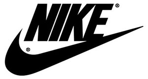 The image displays a black and white Nike logo, which is a recognizable symbol of the Nike brand.