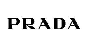 The image features the logo of Prada, a luxury fashion brand.
